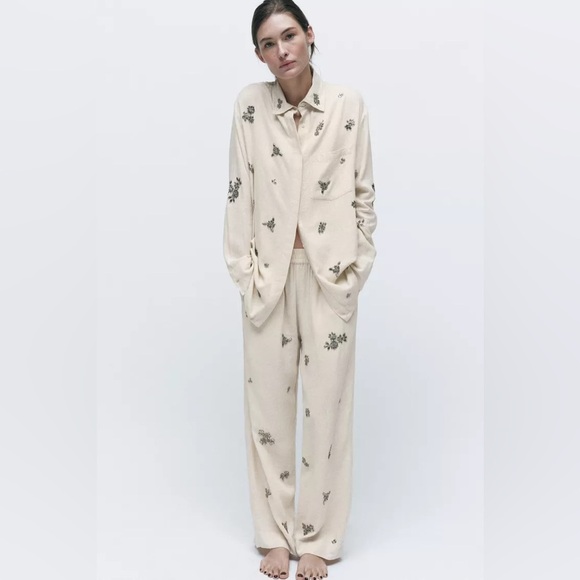 NWT ZARA JEWELED LINEN SHIRT - Picture 7 of 10